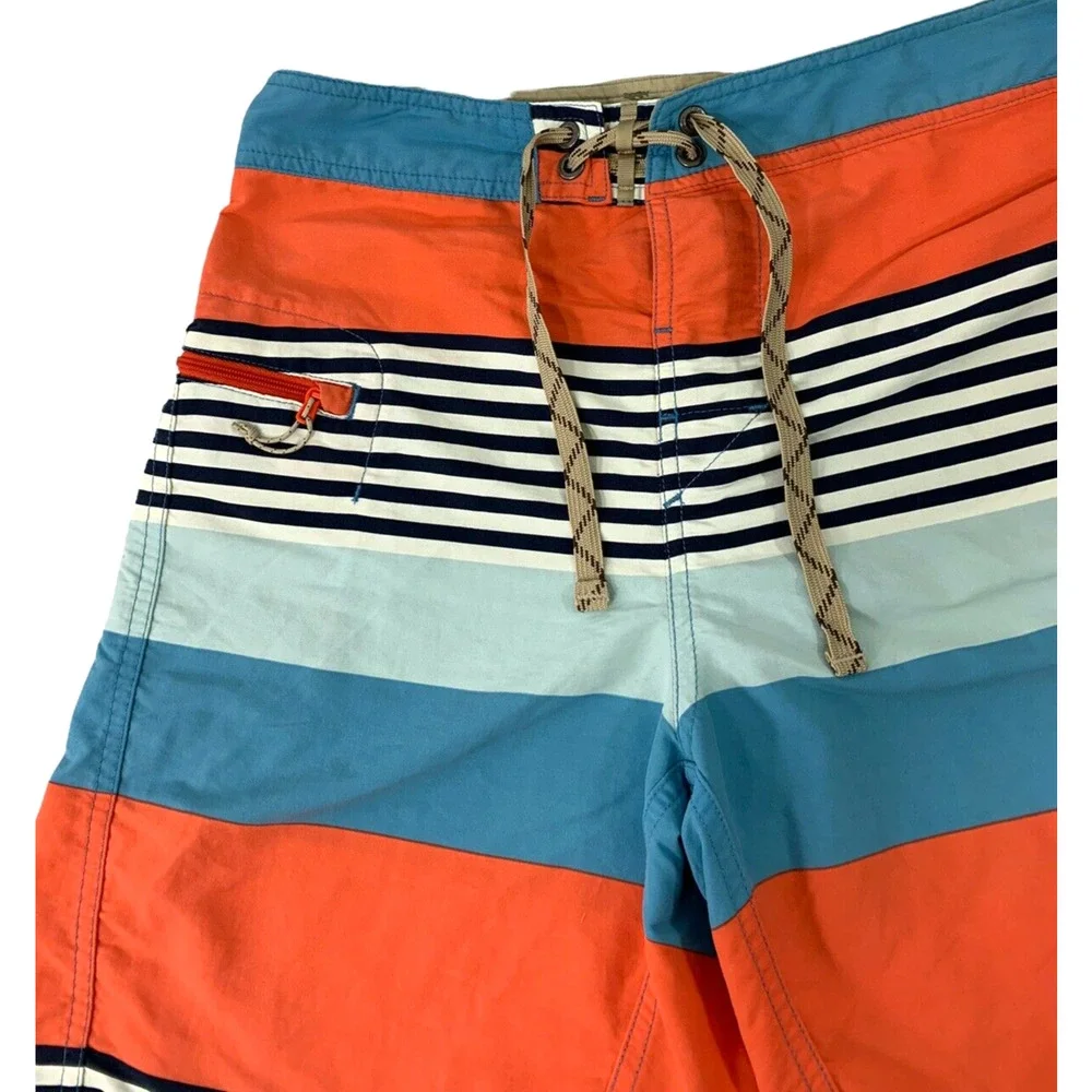 Patagonia Mens Swim Shorts Sz 30 Striped Trunks Coral Blue White Black Beachwear